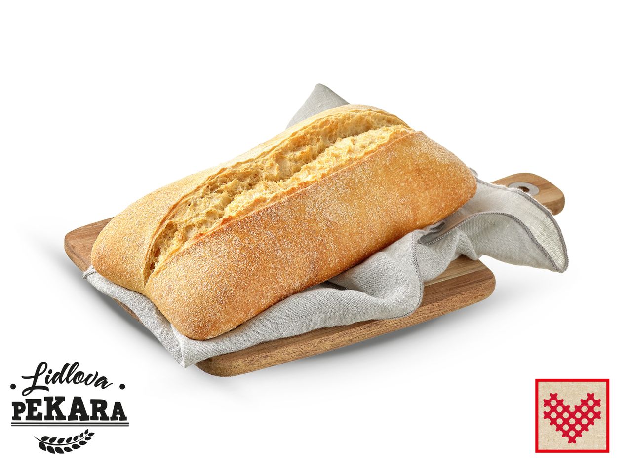 Lidl-ova pekarska peciva: svježi kruh na drvenoj dasci.