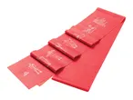 Red resistance band with white exercise diagrams and product information, featuring the CRIVIT logo.