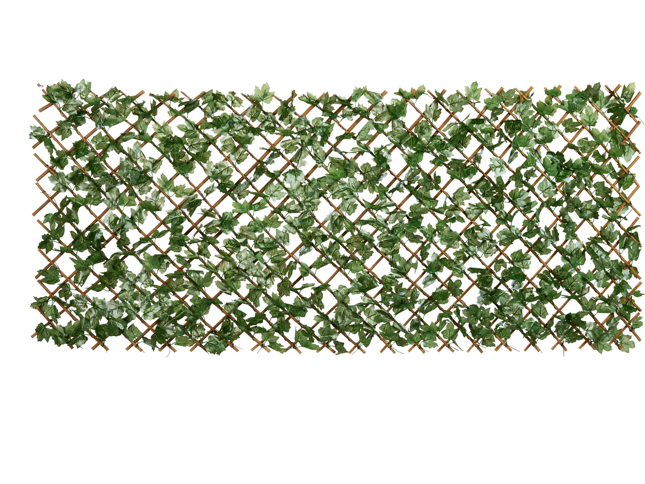 Livarno Privacy Screen with artificial green ivy leaves on a wooden trellis