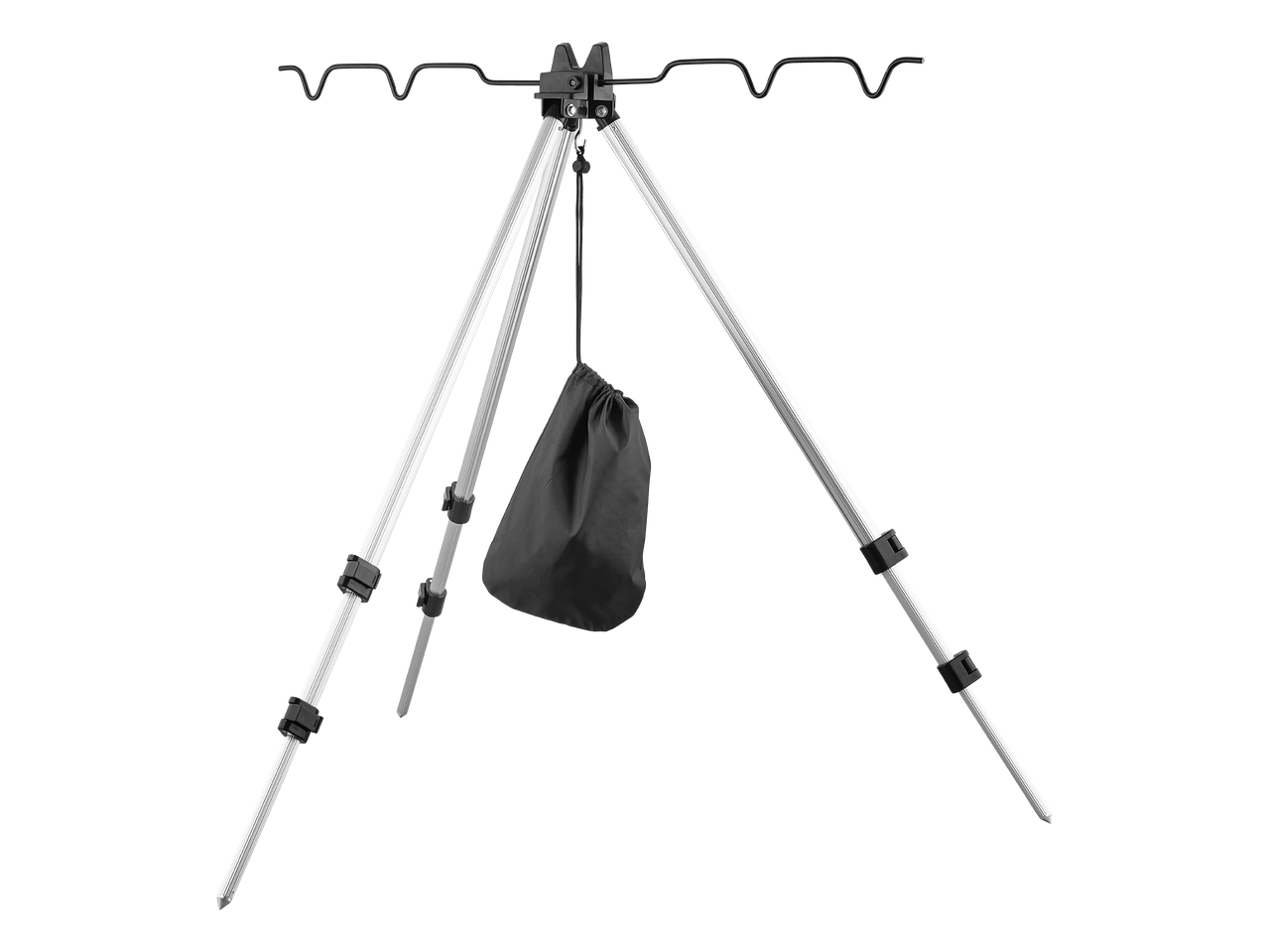 Stalak za štapove za pecanje s tri noge i crnom torbom za pohranu.