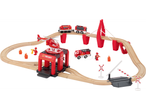 Lupilu železnički set: vatrogasna stanica sa helikopterom, vatrogasnim vozilima, figurama i šinama.