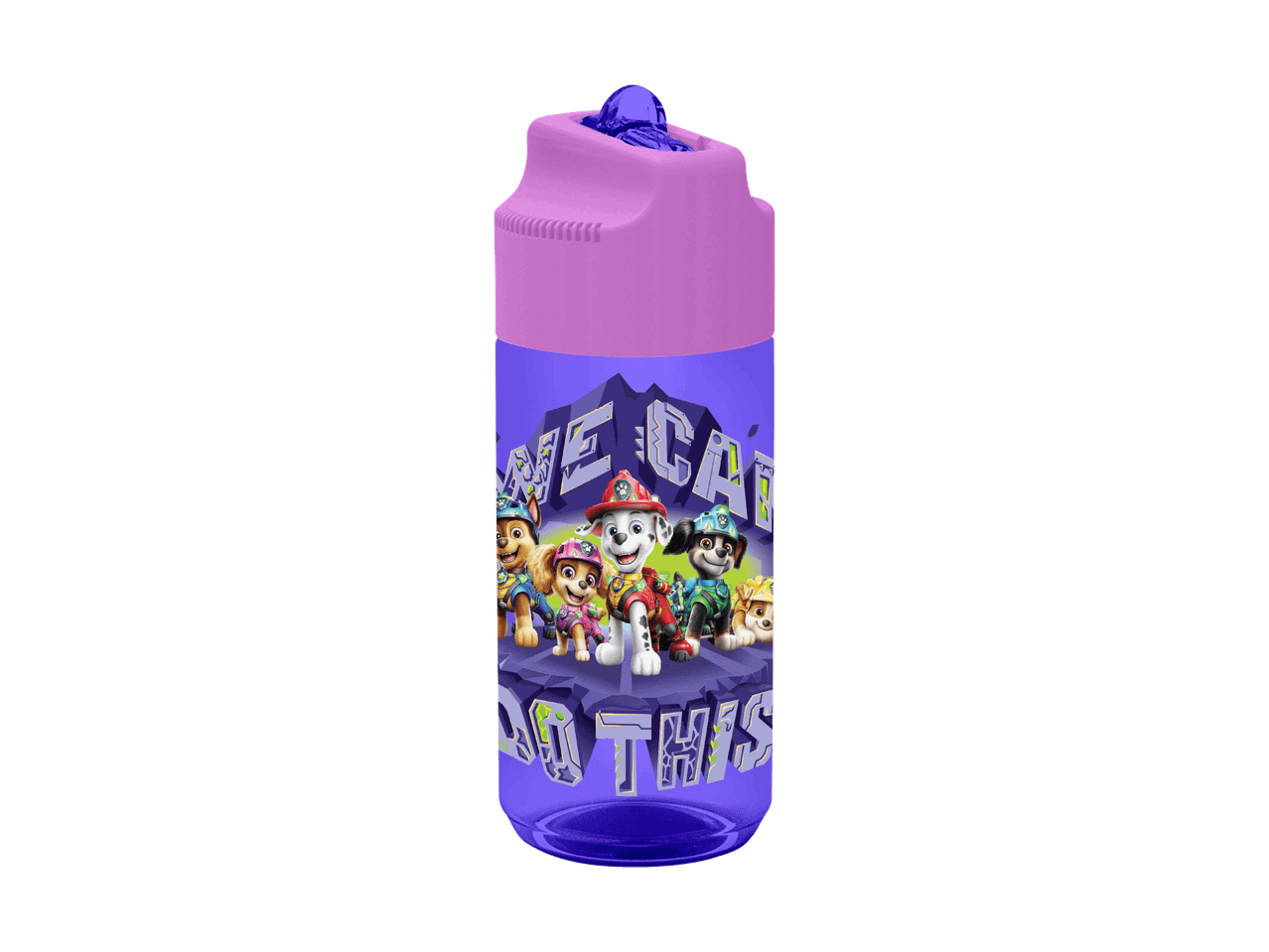 Lilla drikkedunk med Paw Patrol-figurer og teksten 'WE CAN DO THIS'.