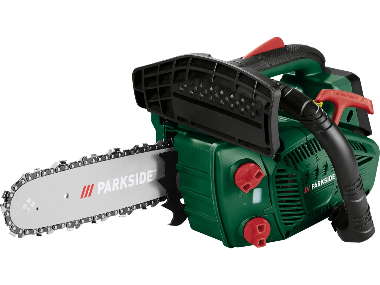 PARKSIDE® benzinska motorna pila s gornjom ručkom, zelena i crna.