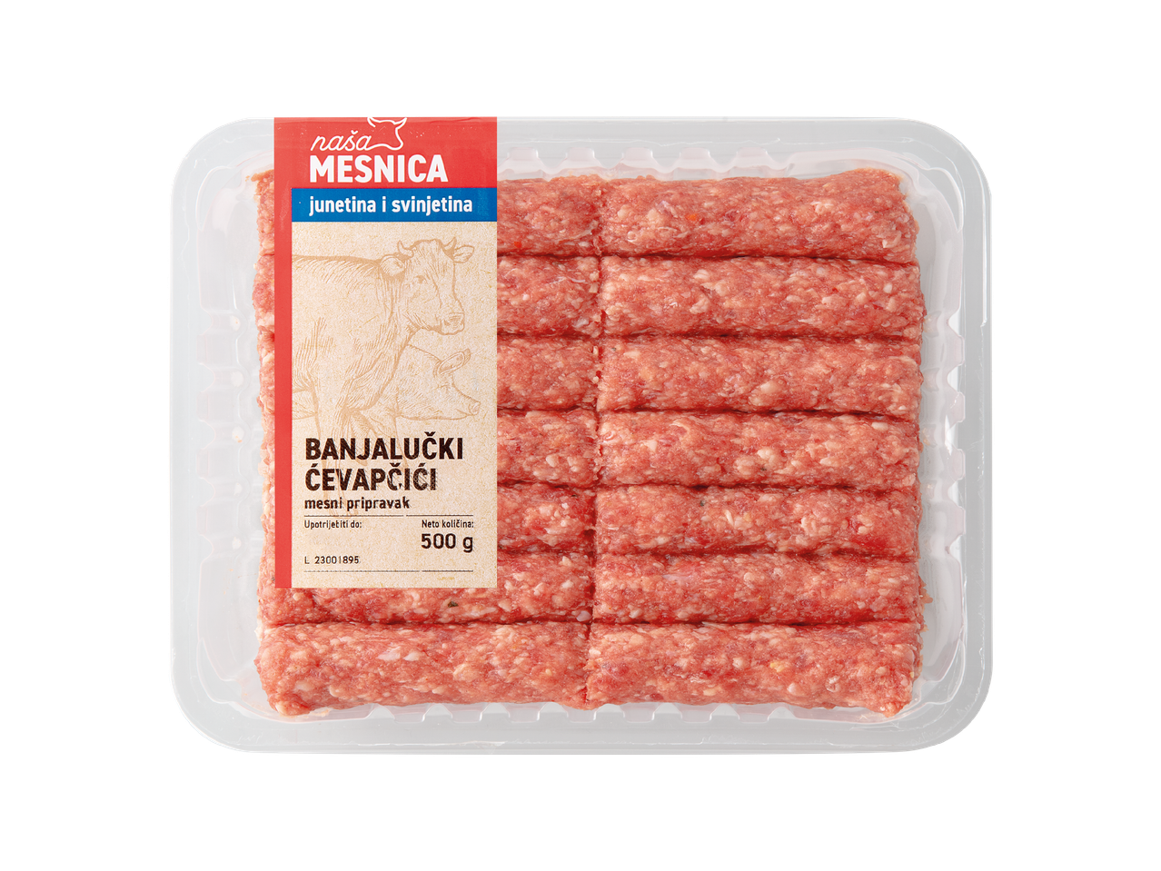 Naša Mesnica Banjalučki ćevapčići od junetine i svinjetine, 500 g pakiranje.
