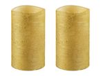 Two gold LED pillar candles with a textured finish