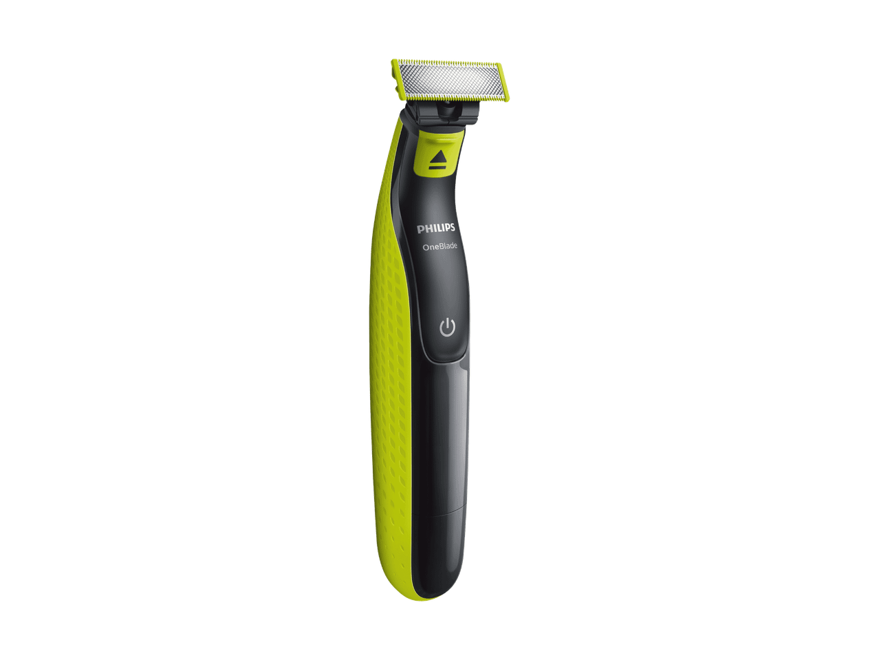 Un rasoir électrique noir et vert citron avec une lame de précision.