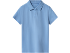 Light blue kids' polo shirt with short sleeves and two buttons
